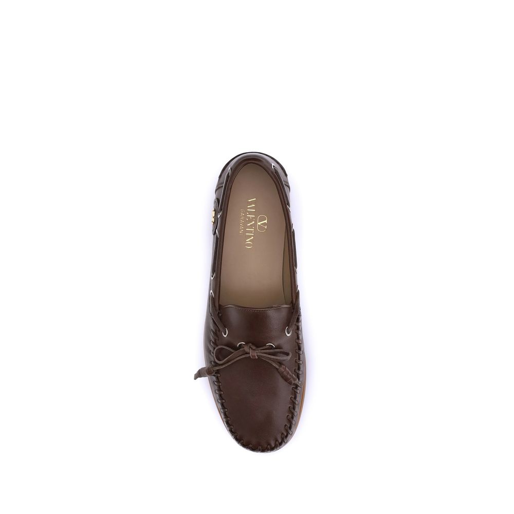 Valentino Garavani Brown Calf Leather Bos Taurus Slip-On Loafers - Image 4