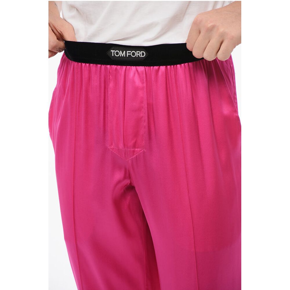 Tom Ford Silk Satin Pijama Pants with Velour Detail - Image 3
