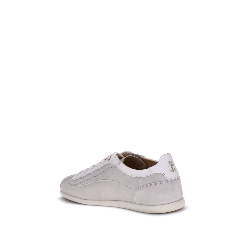 Brunello Cucinelli Gray Calf Leather Bos Taurus Low Top Sneakers - Image 3