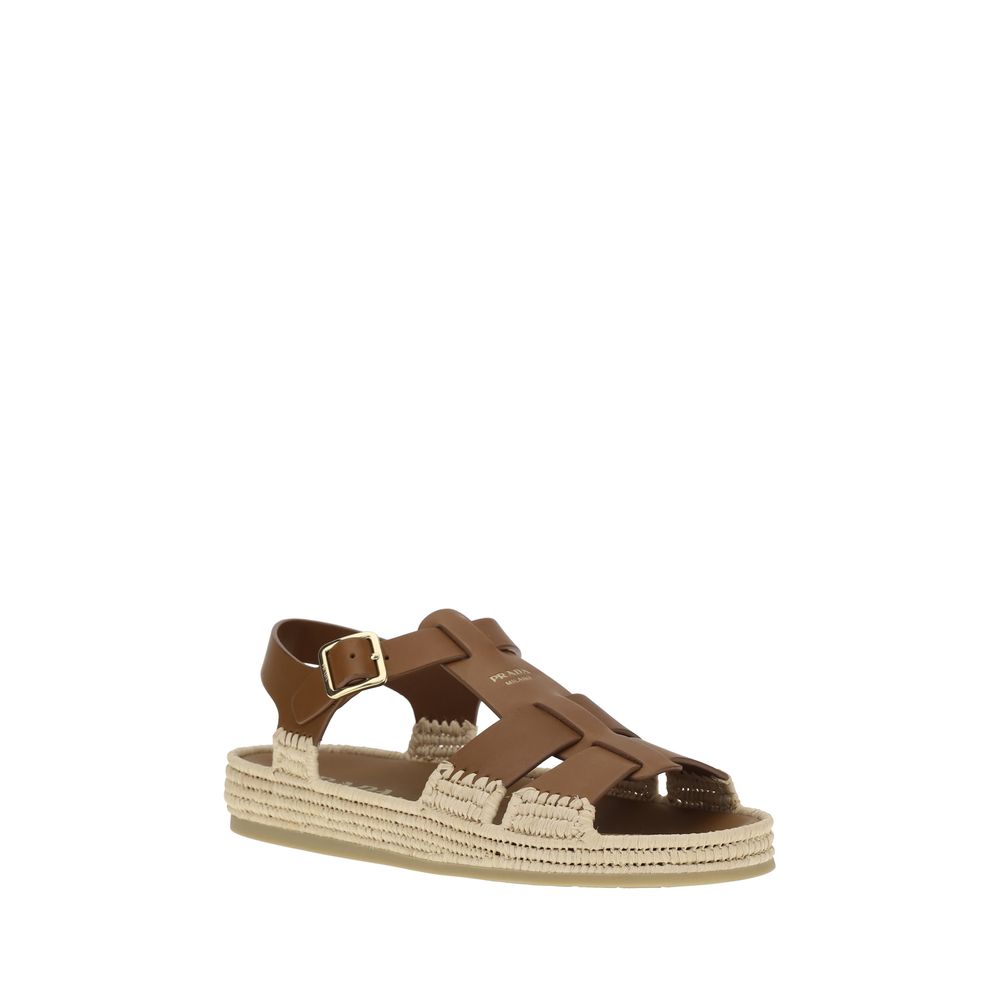 Prada Leather and Raffia Sandals - Image 2