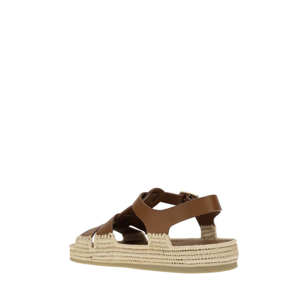 Prada Leather and Raffia Sandals - Image 3
