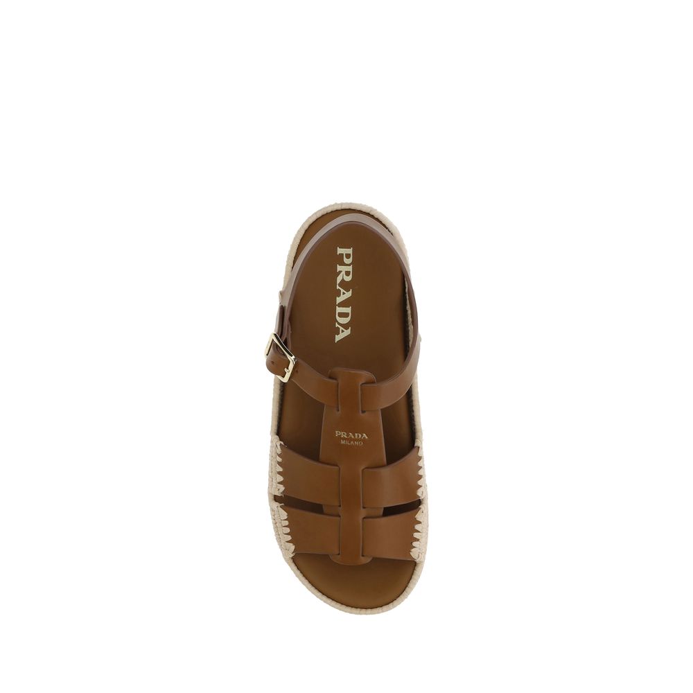 Prada Leather and Raffia Sandals - Image 4
