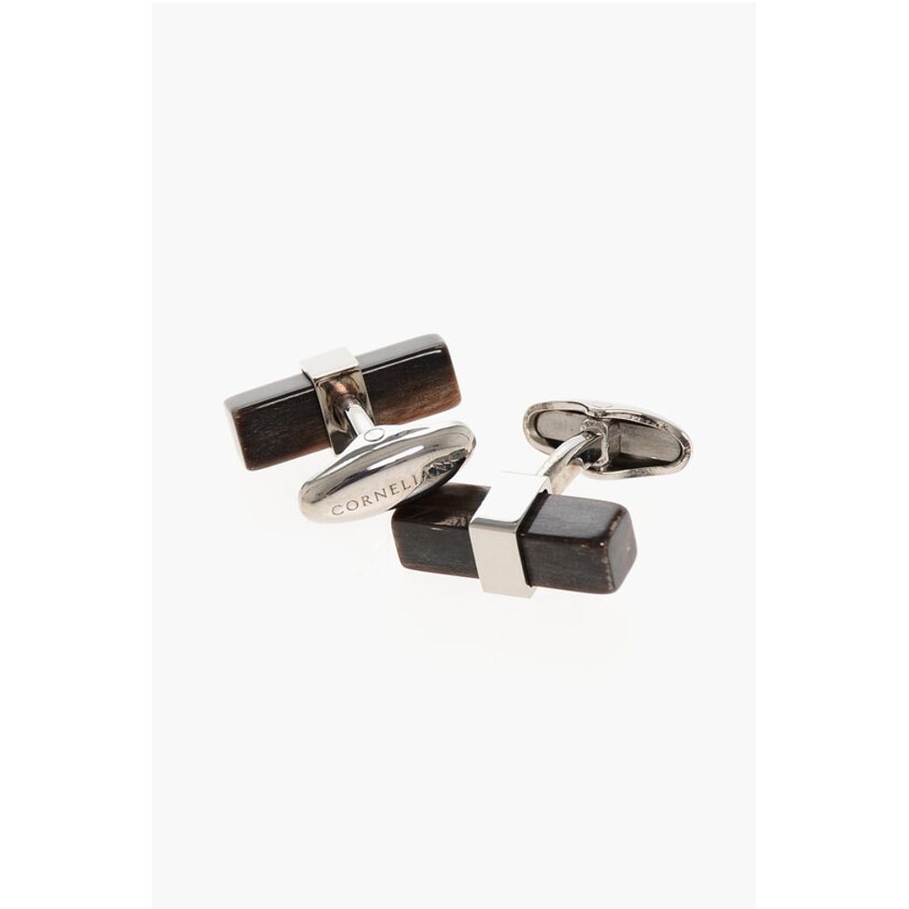 Corneliani Brass Cufflinks with Horn Detail - Image 3