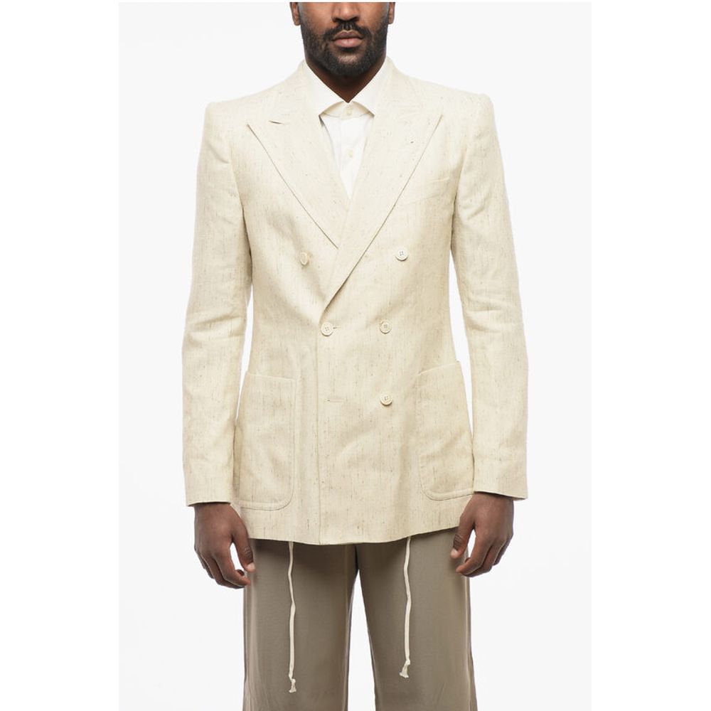 Dries Van Noten Double-breasted BRUCE Silk Blend Blazer with Patch Pockets