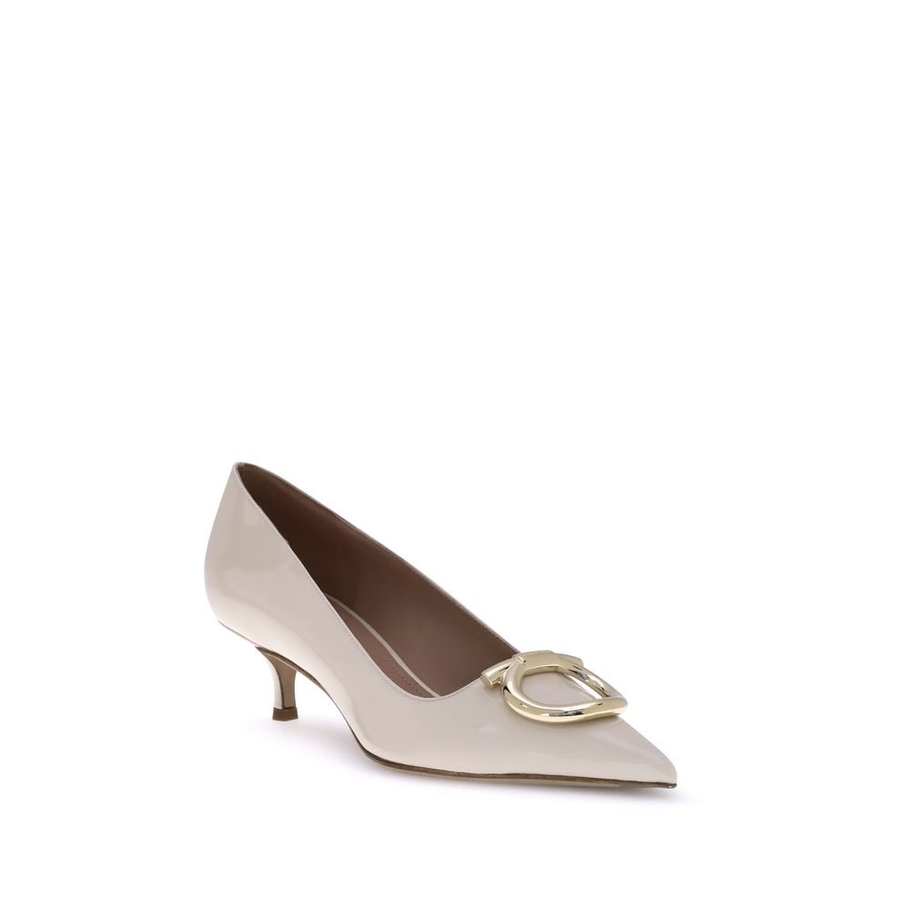 Ferragamo Cream Calf Leather Bos Taurus Mid Heel Pumps - Image 2