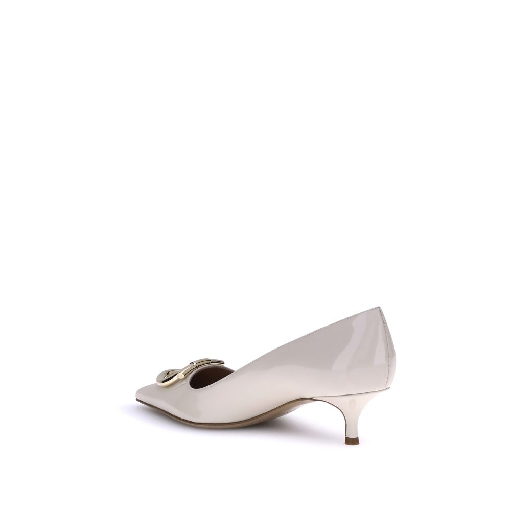 Ferragamo Cream Calf Leather Bos Taurus Mid Heel Pumps - Image 3