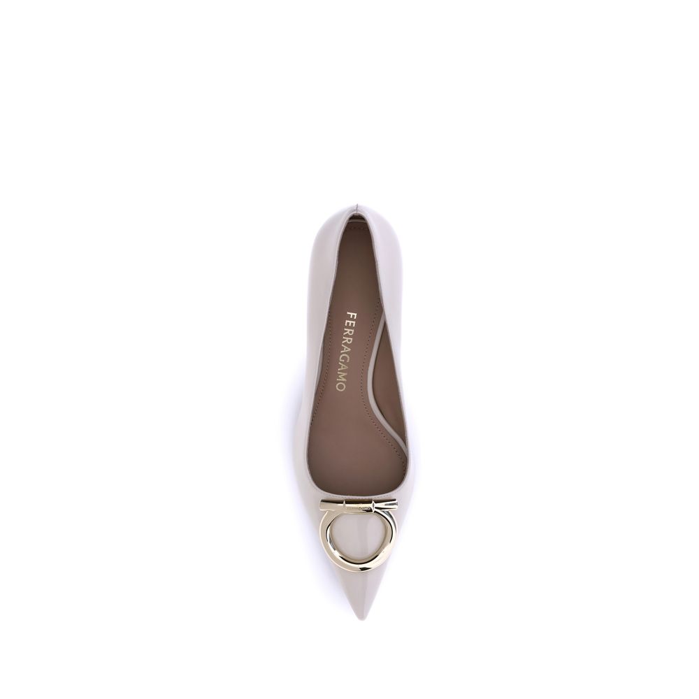 Ferragamo Cream Calf Leather Bos Taurus Mid Heel Pumps - Image 4