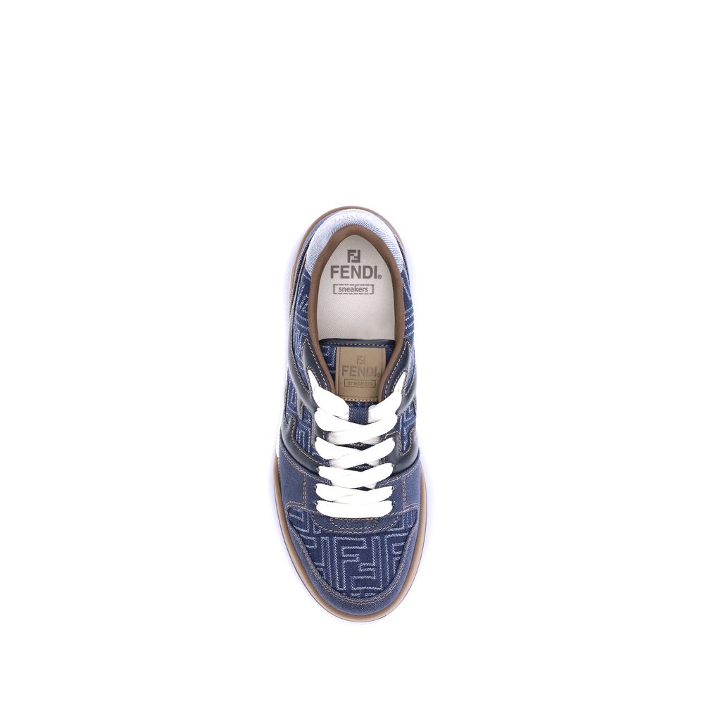 Fendi Blue Cotton Low Top Sneakers - Image 4