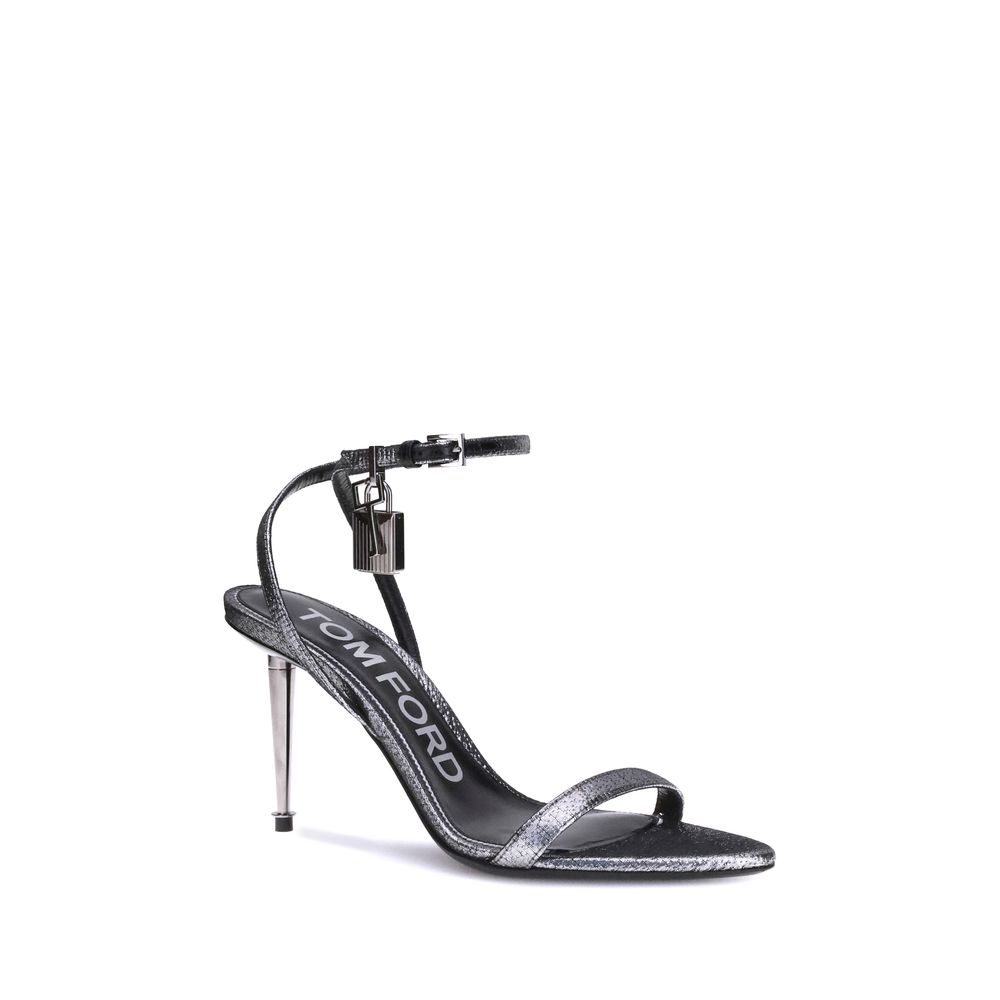Tom Ford Silver Calf Leather Bos Taurus Stiletto Heel Sandals - Image 2
