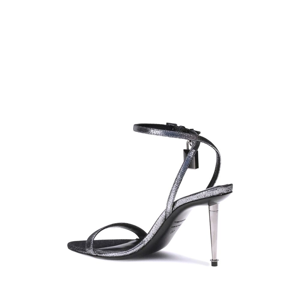 Tom Ford Silver Calf Leather Bos Taurus Stiletto Heel Sandals - Image 3