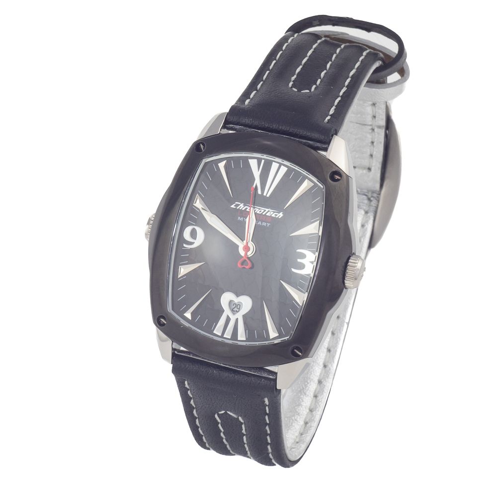 Chronotech Black Leather Watch - Image 2