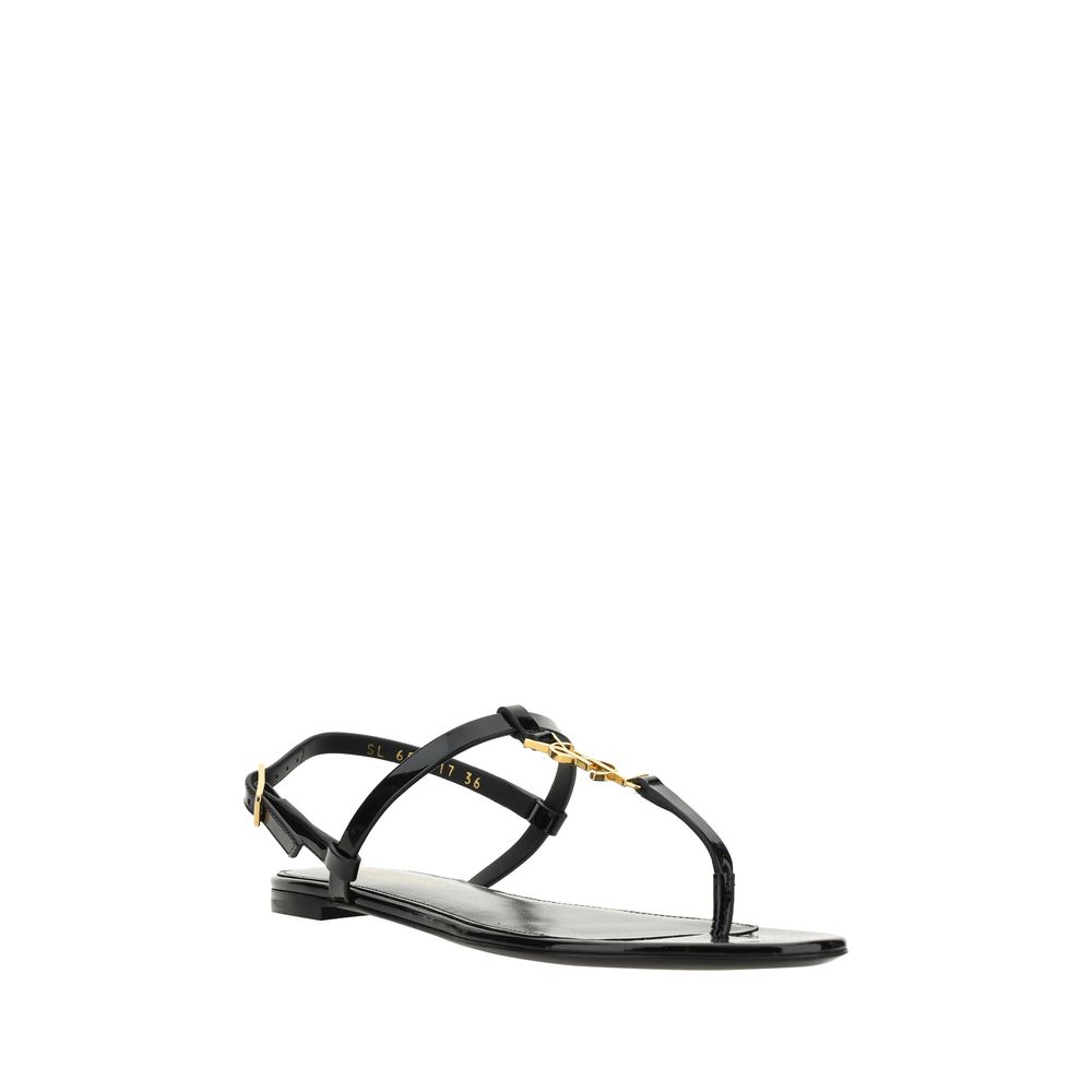 Saint Laurent Black Calf Leather Bos Taurus Flat Sandals - Image 2