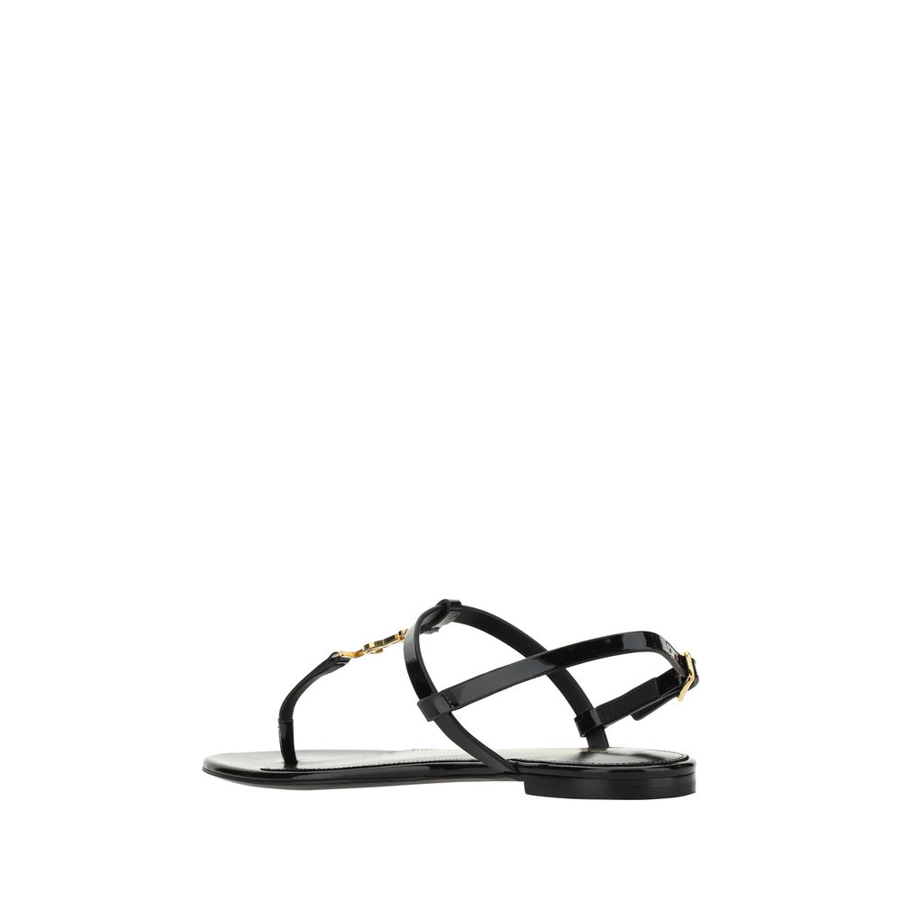 Saint Laurent Black Calf Leather Bos Taurus Flat Sandals - Image 3