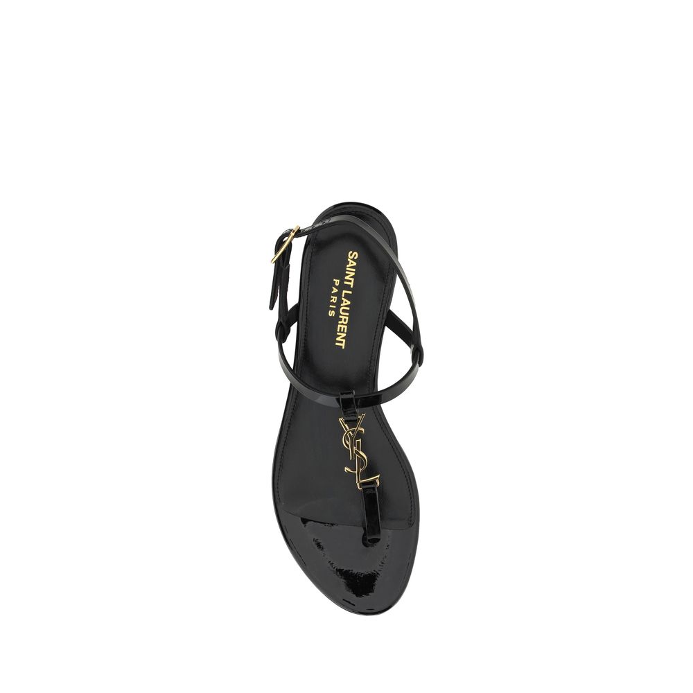 Saint Laurent Black Calf Leather Bos Taurus Flat Sandals - Image 4