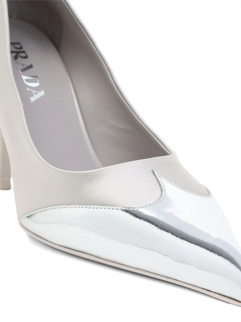 Prada Satin And Metallic Silver Leather Pumps - Image 4