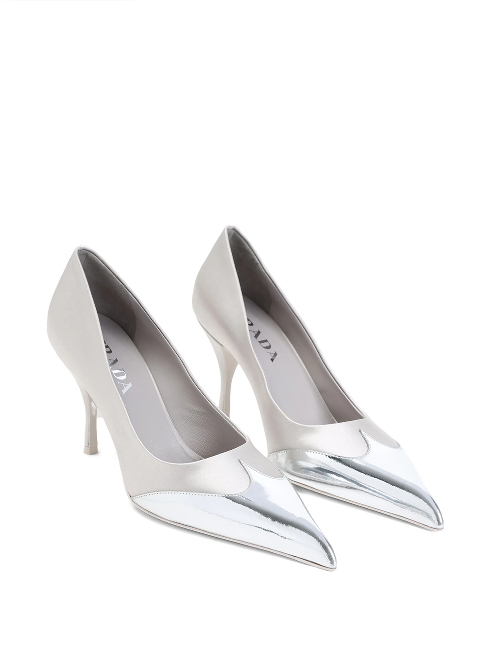 Prada Satin And Metallic Silver Leather Pumps - Image 2
