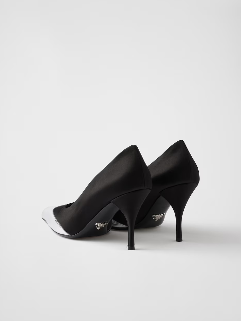 Prada Black Satin And Metallic Silver Leather Pumps - Image 5