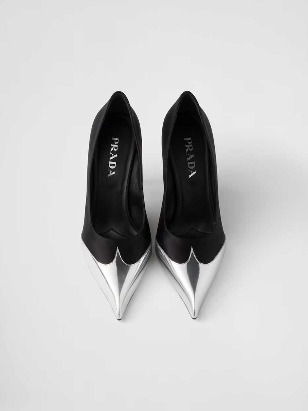 Prada Black Satin And Metallic Silver Leather Pumps - Image 4