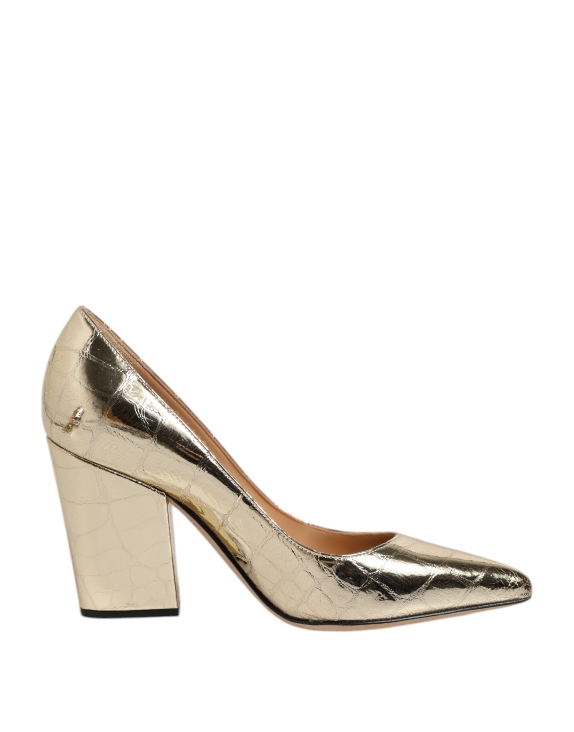 Sergio Rossi Gold Leather Pointed Toe Block Heels Shoes - Image 7
