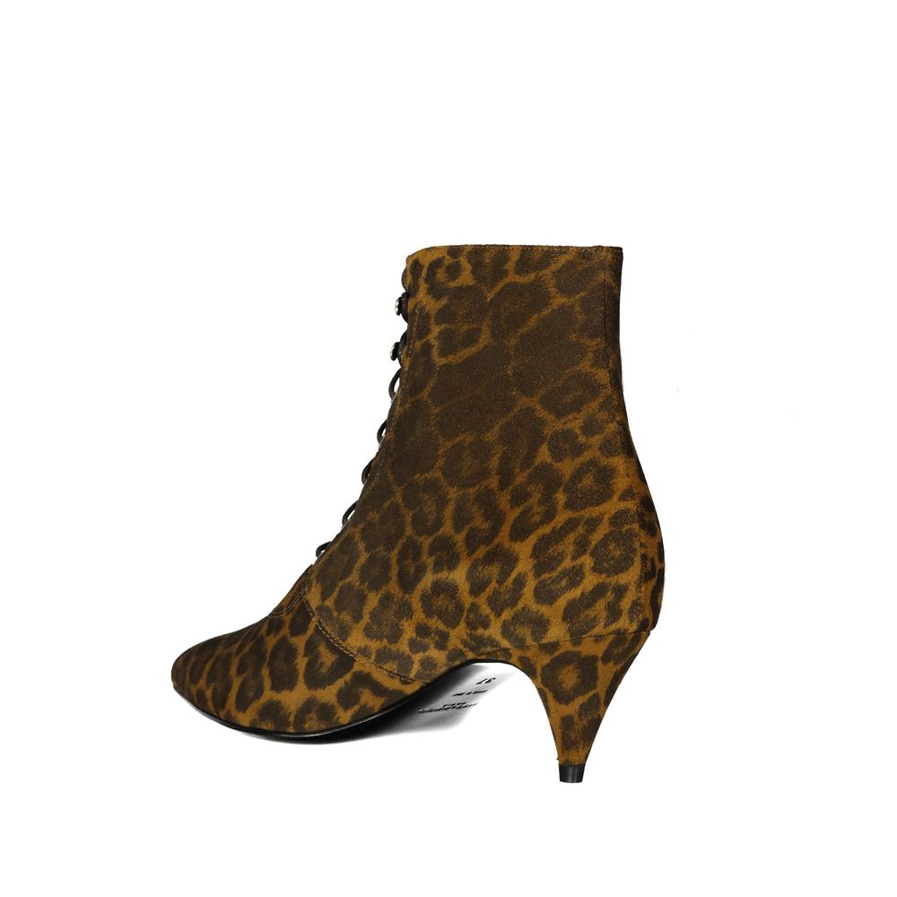 Saint Laurent Kiki Lace-Up Leopard-Print Ankle Boots - Image 3