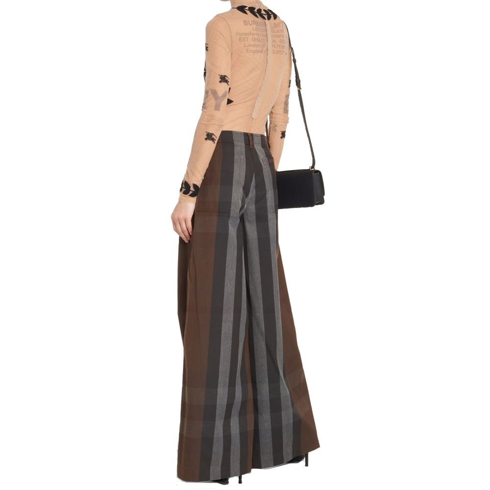 Burberry Checked Wide Leg Canvas Pants - Image 3