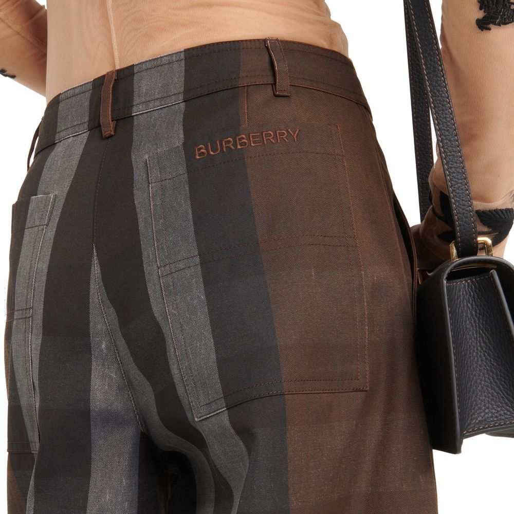 Burberry Checked Wide Leg Canvas Pants - Image 4