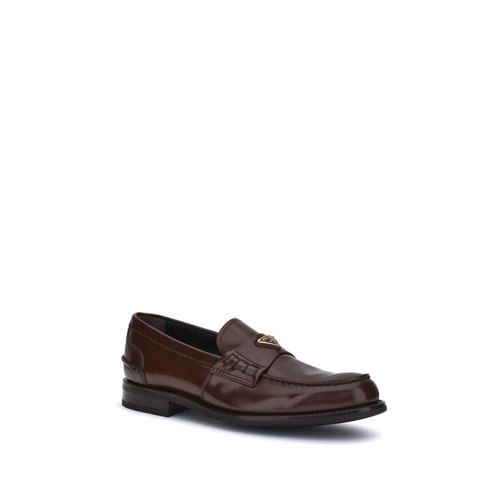 Prada Brown Calf Leather Bos Taurus Slip-On Loafers - Image 2