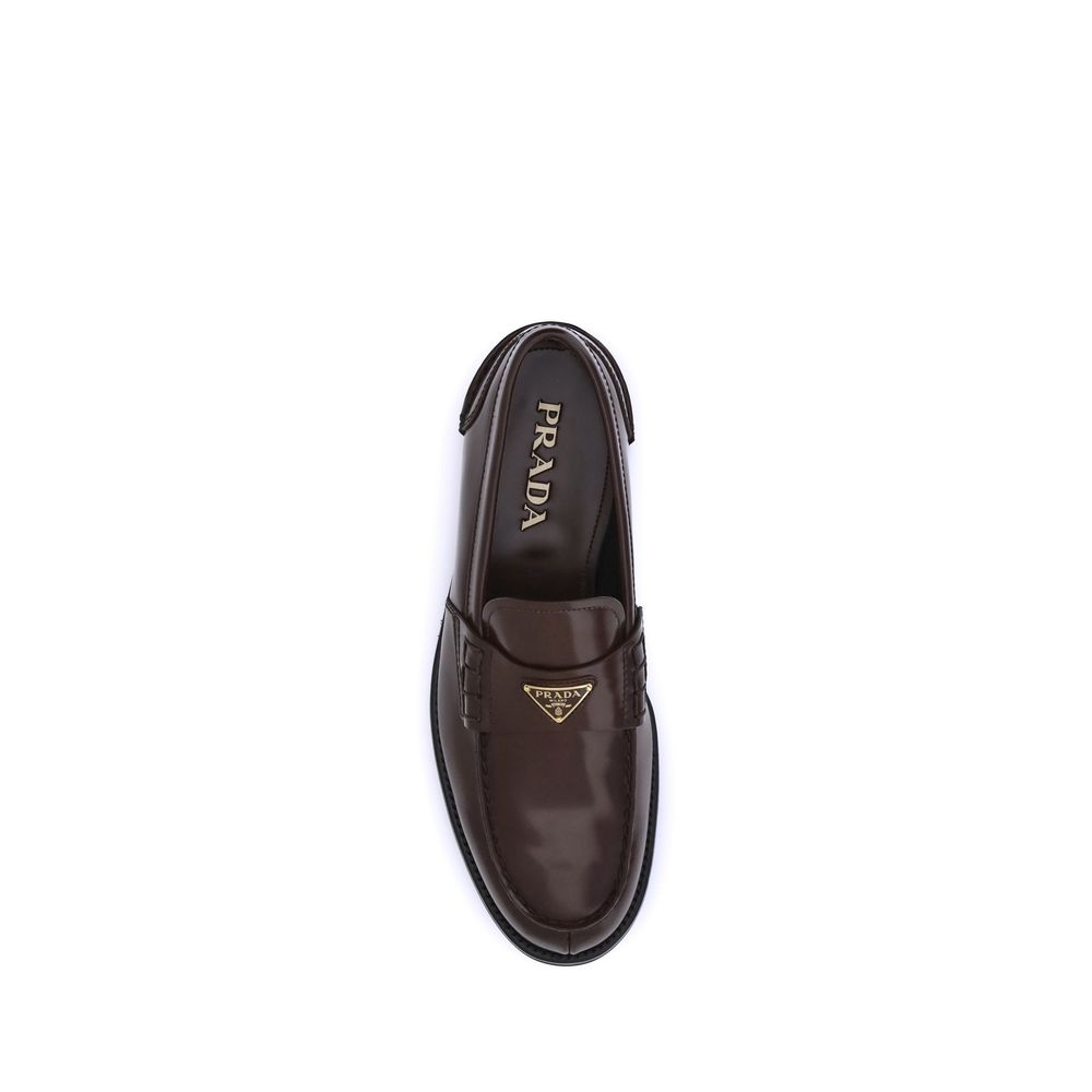 Prada Brown Calf Leather Bos Taurus Slip-On Loafers - Image 4