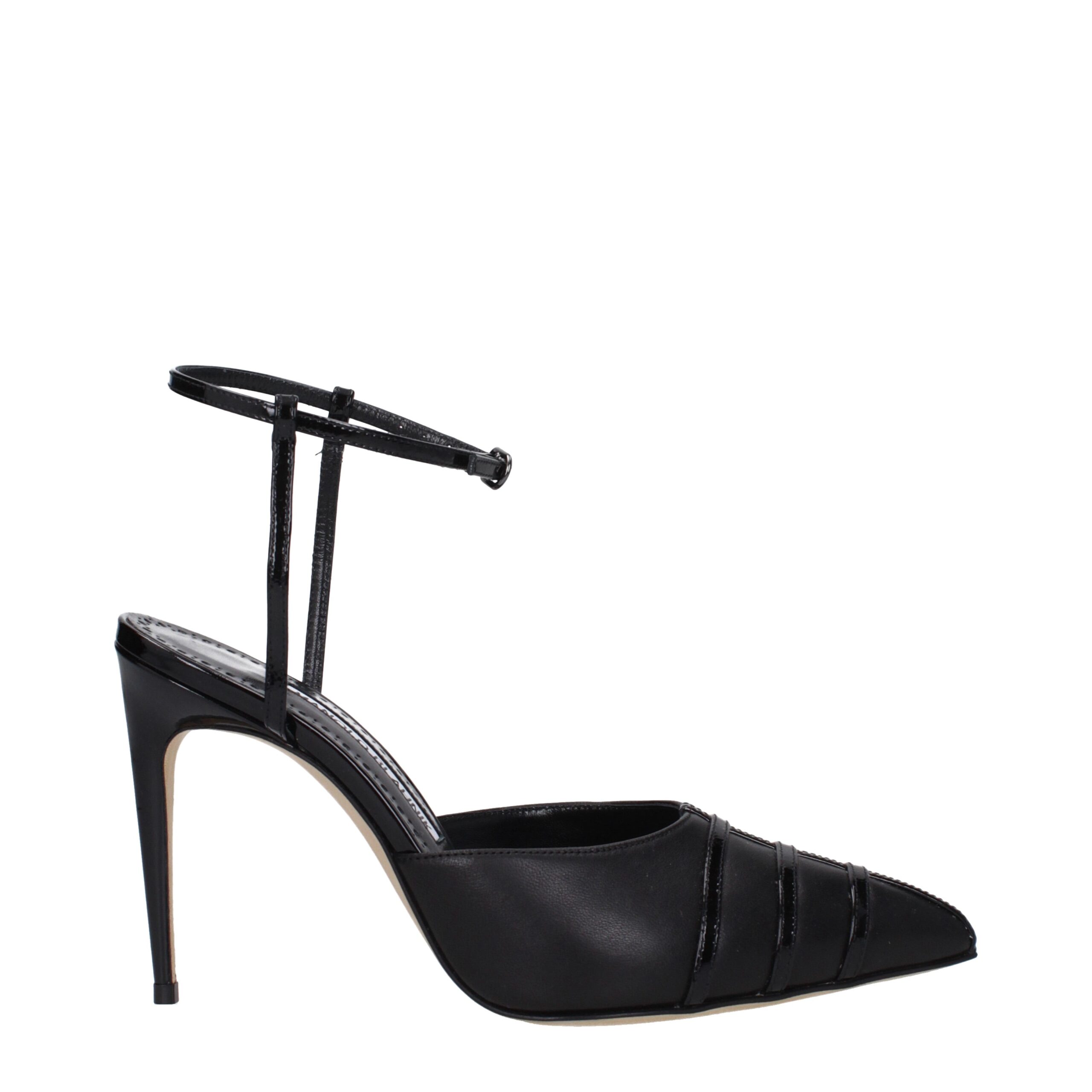 Manolo Blahnik Black Leather High Heel Pumps