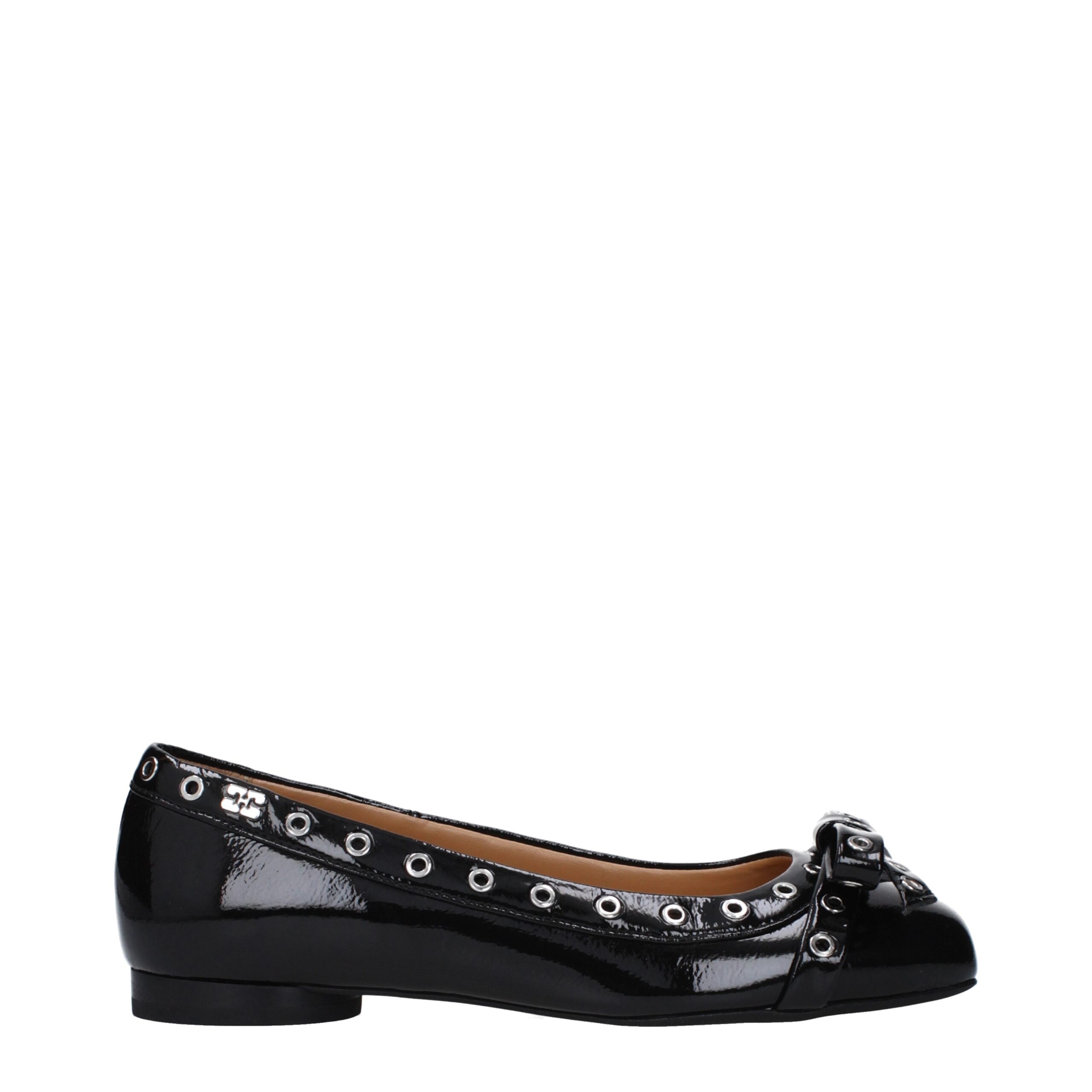Ganni Black Leather Ballet Flats