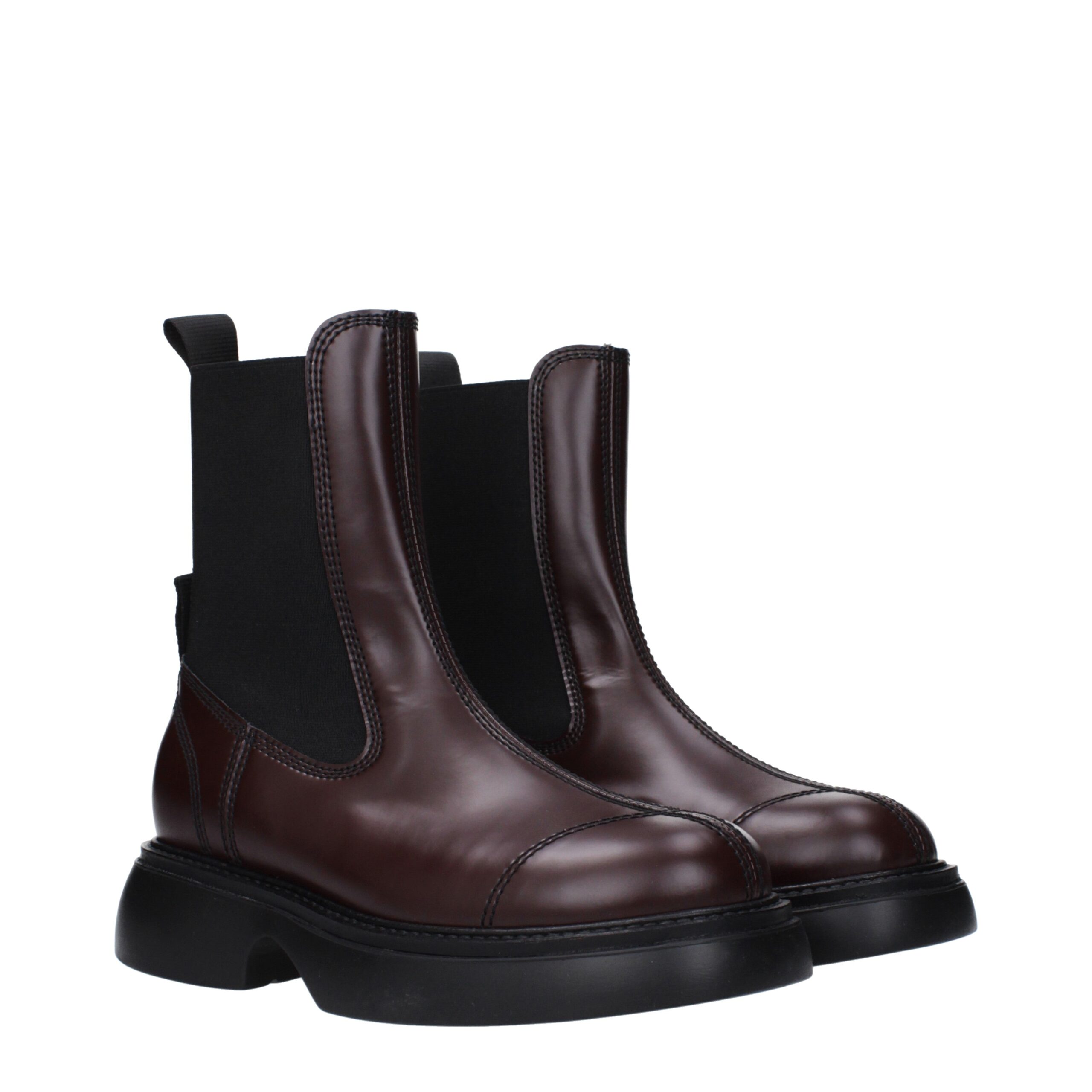 Ganni Brown Leather Ankle Boots - Image 2