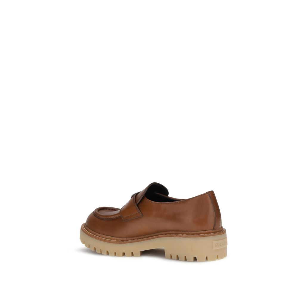 Prada Brown Calf Leather Bos Taurus Slip-On Loafers - Image 3