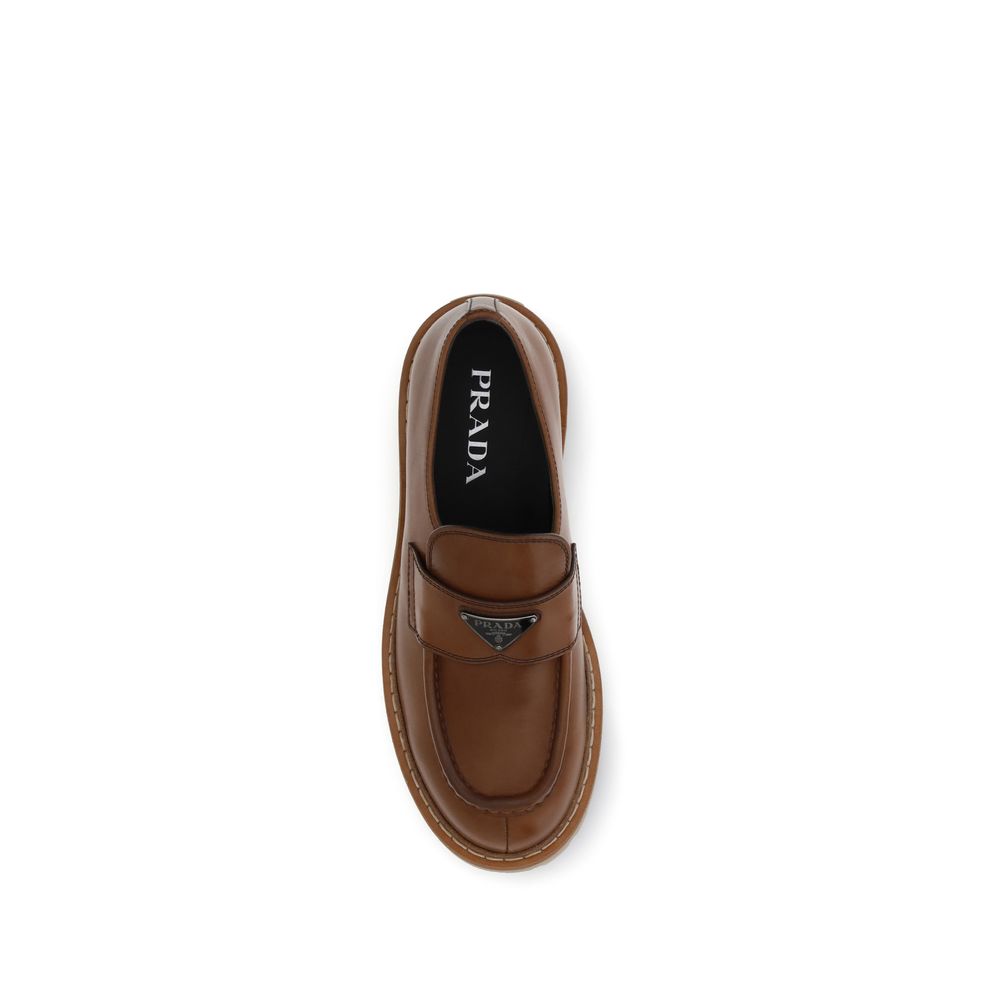 Prada Brown Calf Leather Bos Taurus Slip-On Loafers - Image 4
