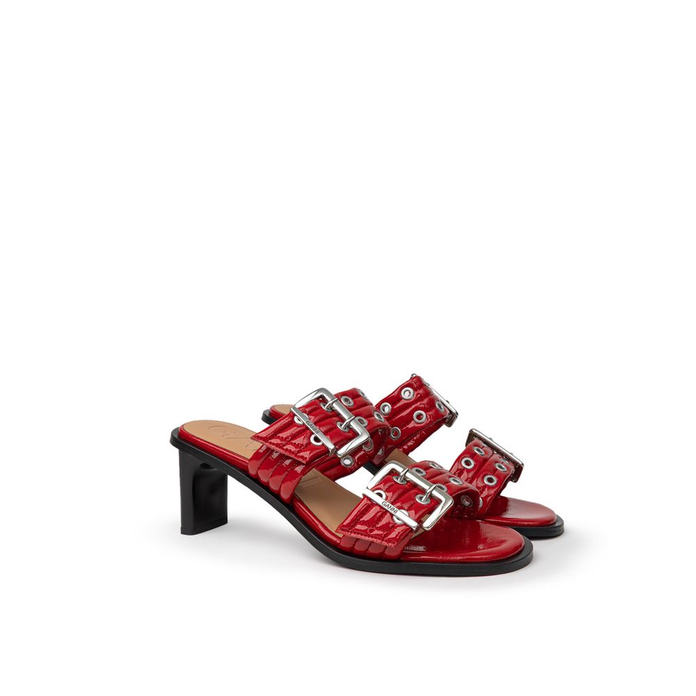 Ganni Red Leather Stiletto Heel Sandals - Image 2