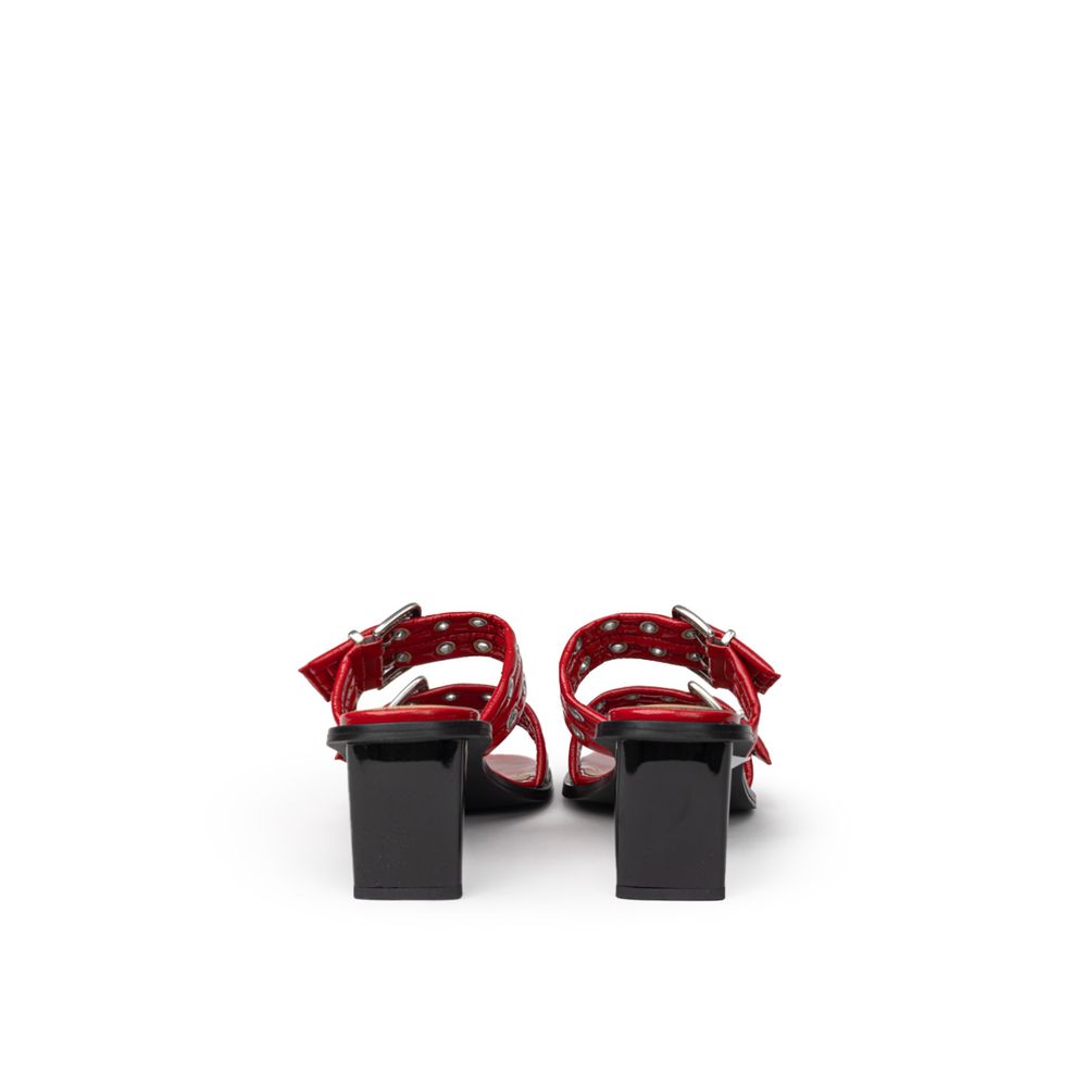 Ganni Red Leather Stiletto Heel Sandals - Image 3