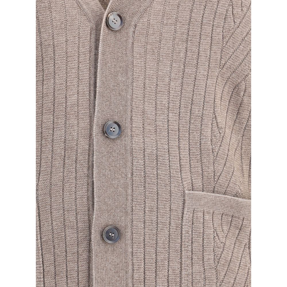 Brioni Brown Wool Cardigan - Image 3