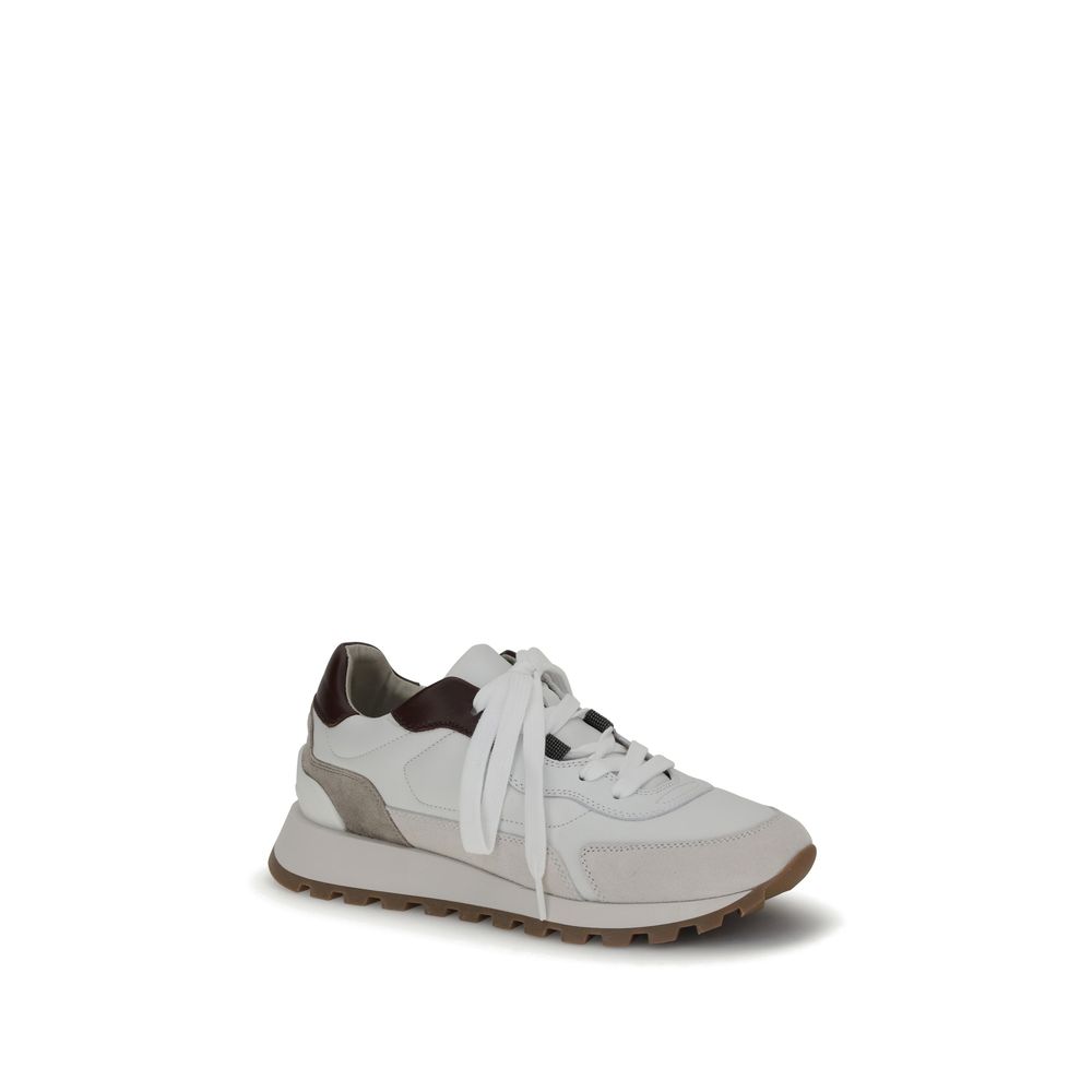 Brunello Cucinelli White Leather Athletic Sneakers - Image 2