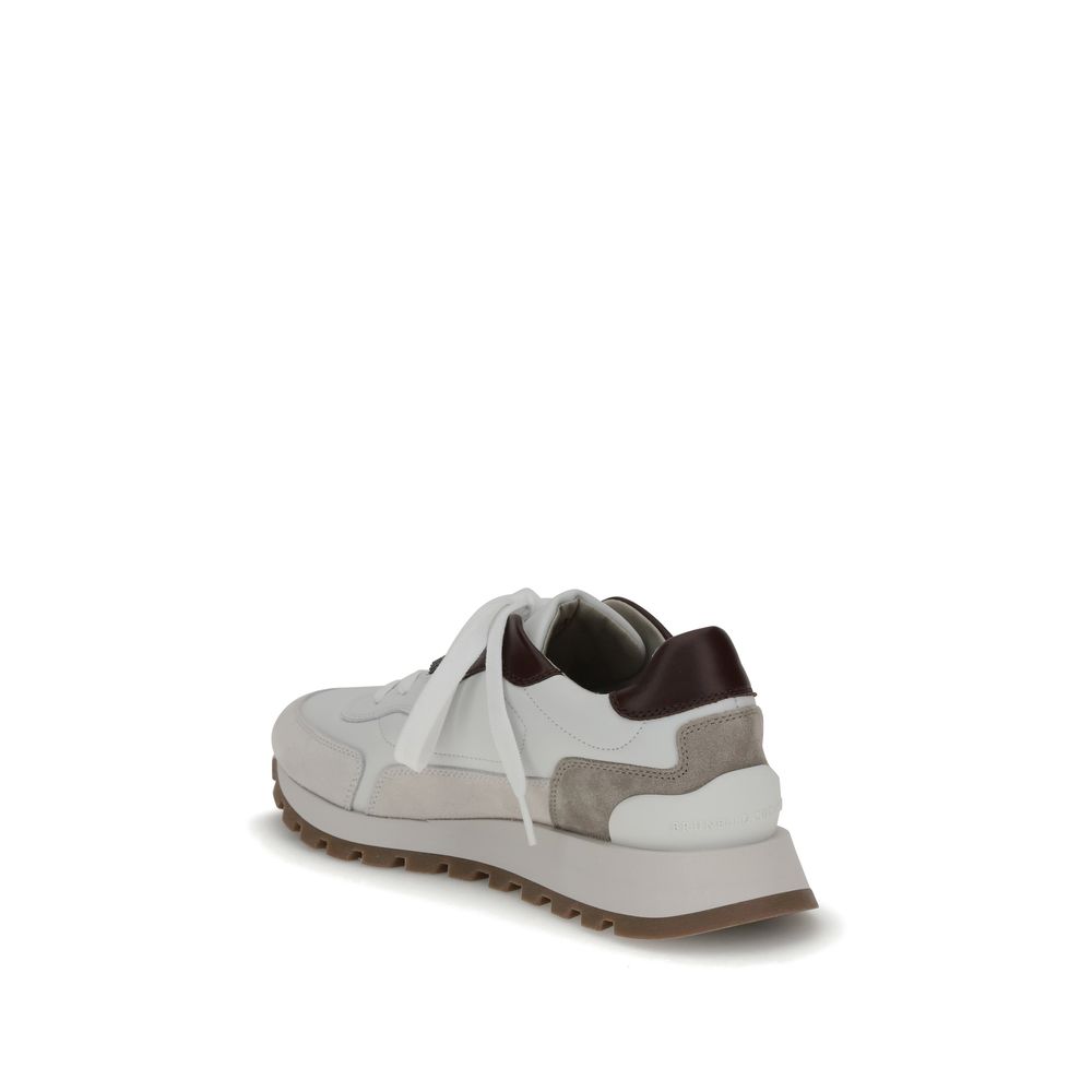 Brunello Cucinelli White Leather Athletic Sneakers - Image 3
