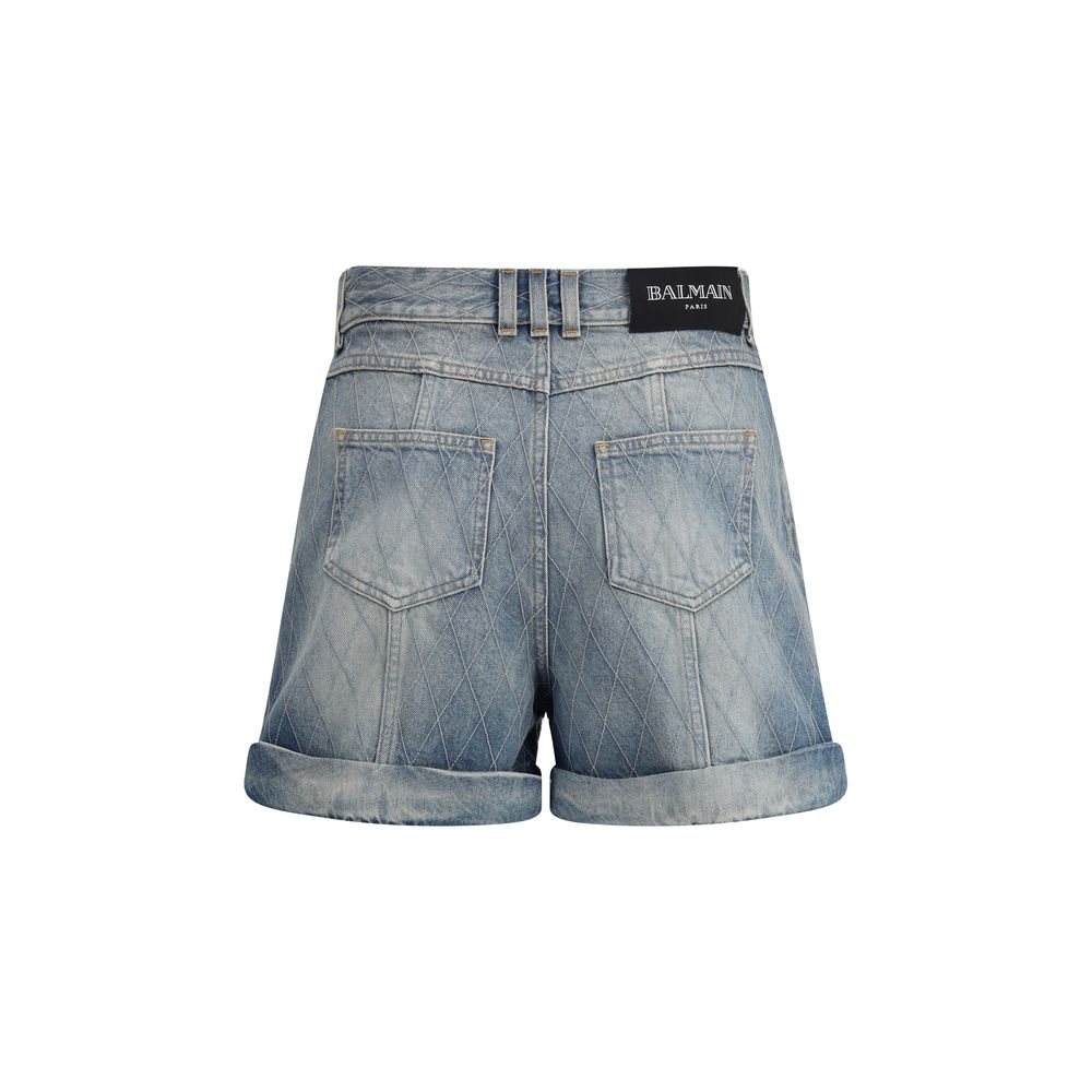 Balmain Light Blue Cotton Bermuda Shorts - Image 2