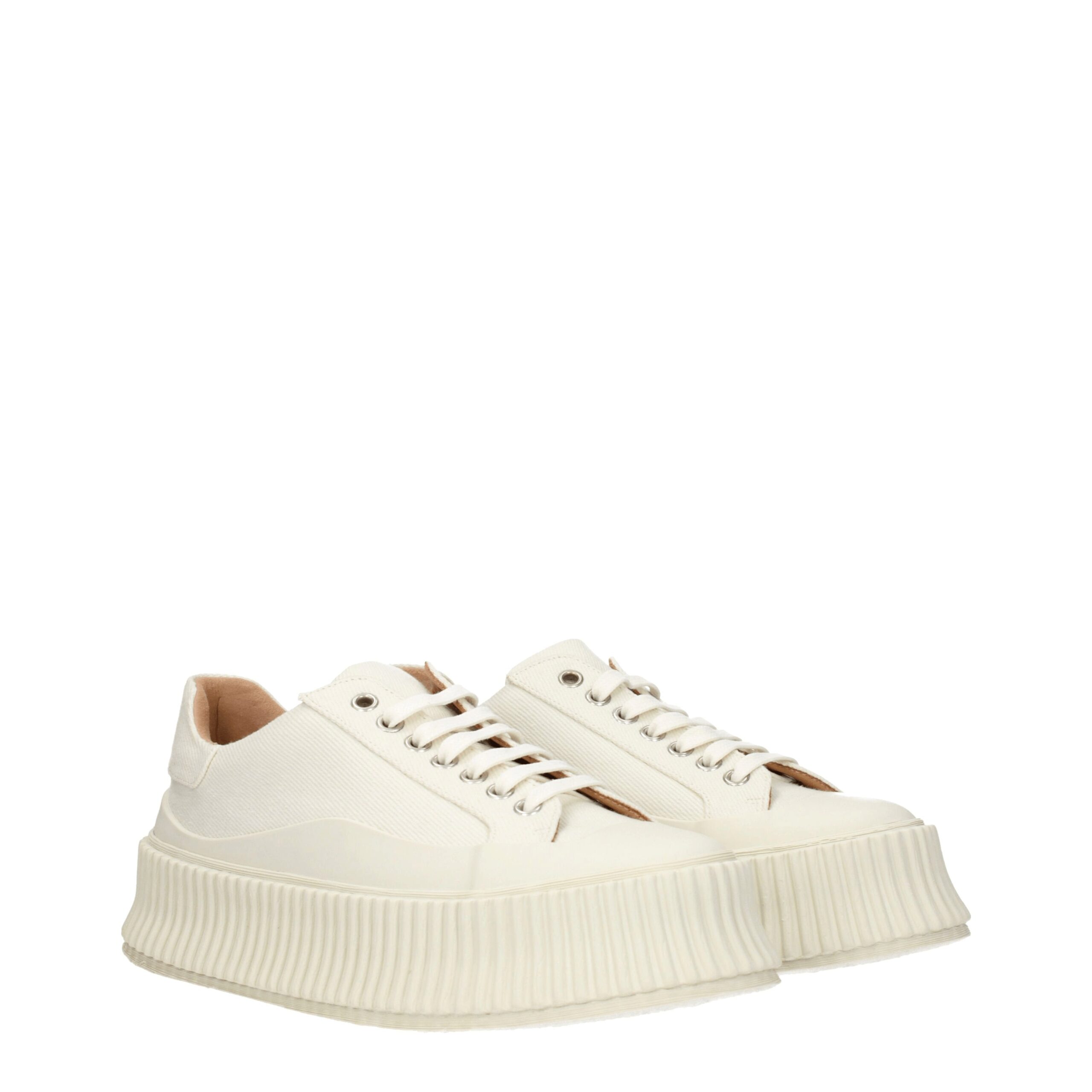 Jil Sander White Fabric Platform Sneakers - Image 2