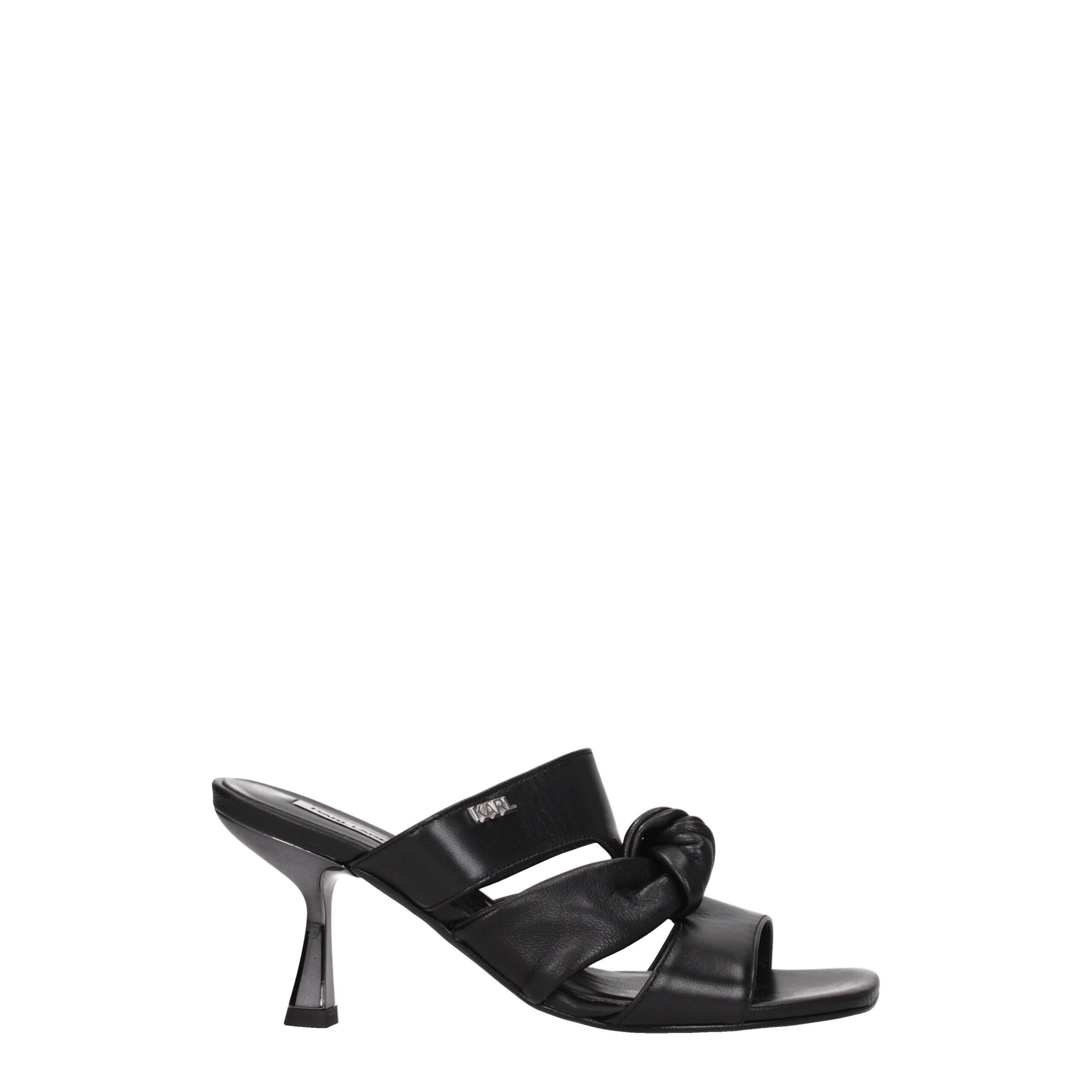 Karl Lagerfeld Black Leather Stiletto Heels Sandals