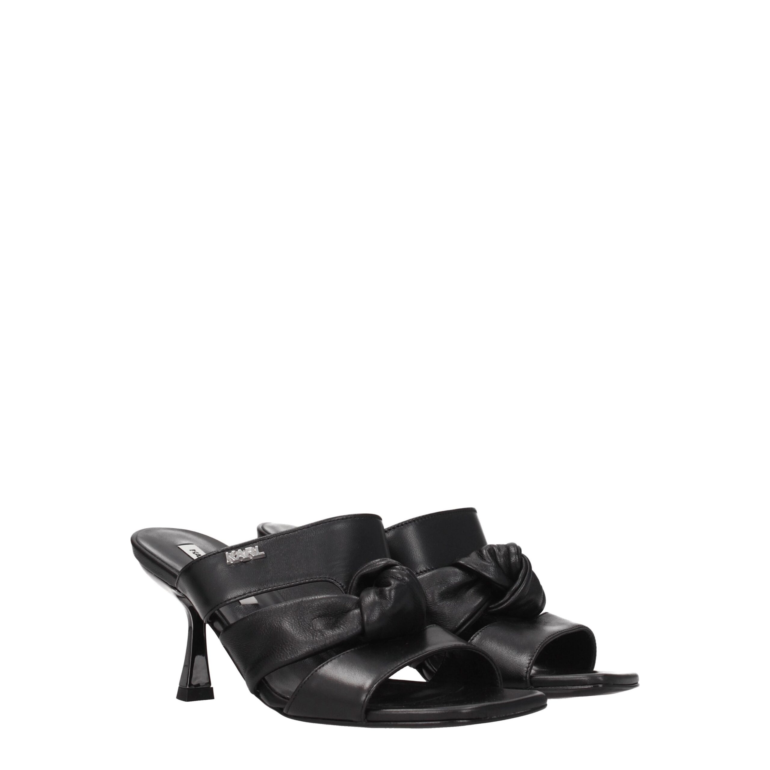 Karl Lagerfeld Black Leather Stiletto Heels Sandals - Image 2