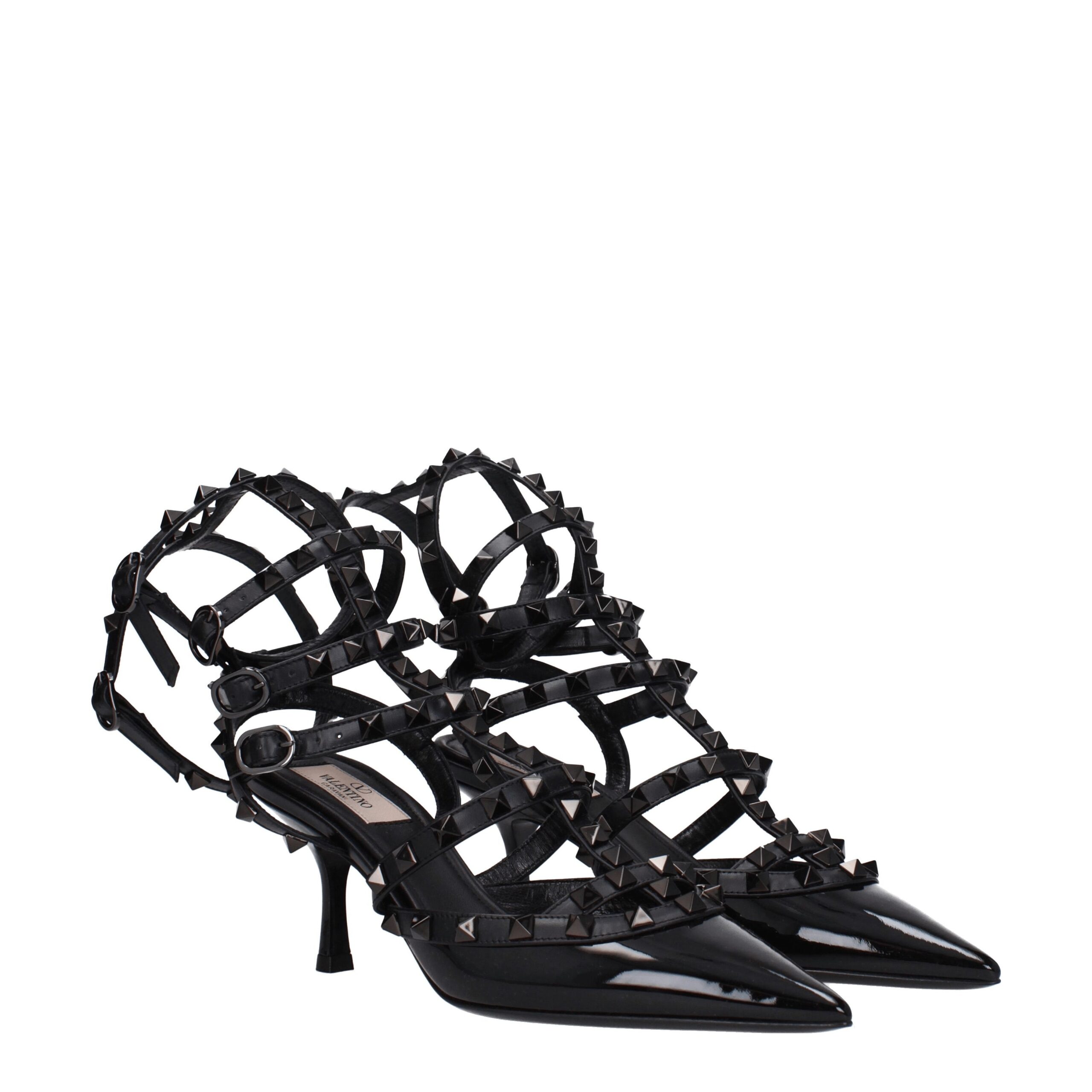 Valentino Garavani Black Leather Stiletto Heel Sandals - Image 2