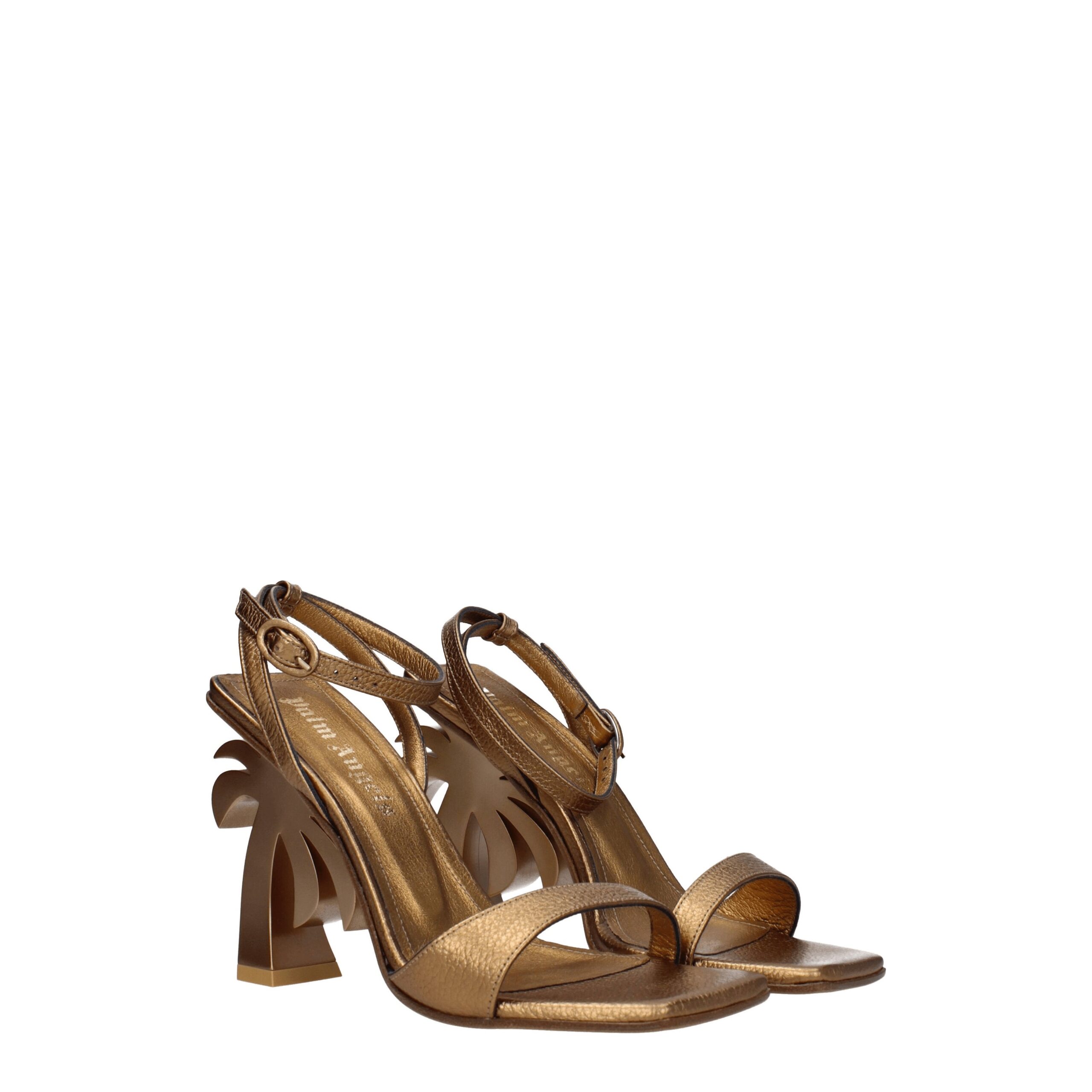Palm Angels Gold Leather Platform Sandals - Image 2