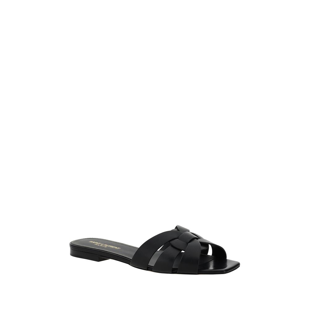 Saint Laurent Black Calf Leather Bos Taurus Flat Sandals - Image 2