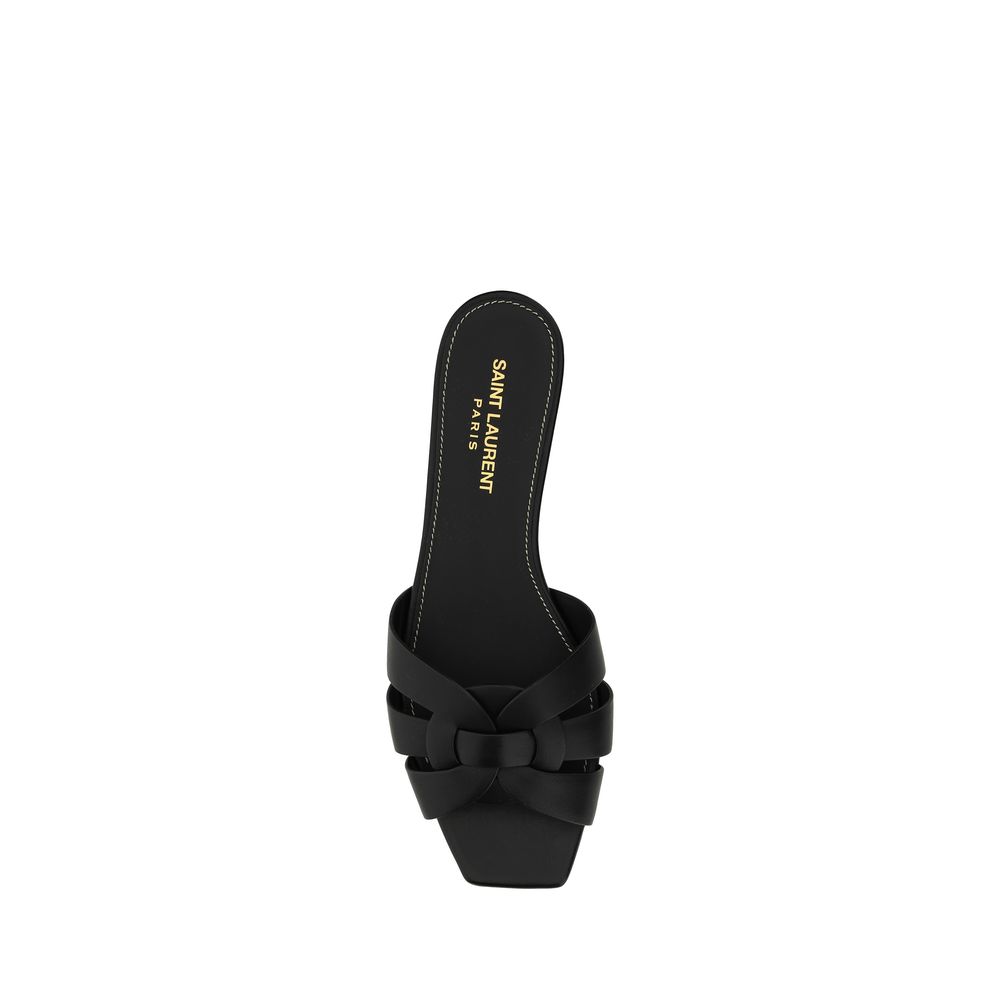 Saint Laurent Black Calf Leather Bos Taurus Flat Sandals - Image 4