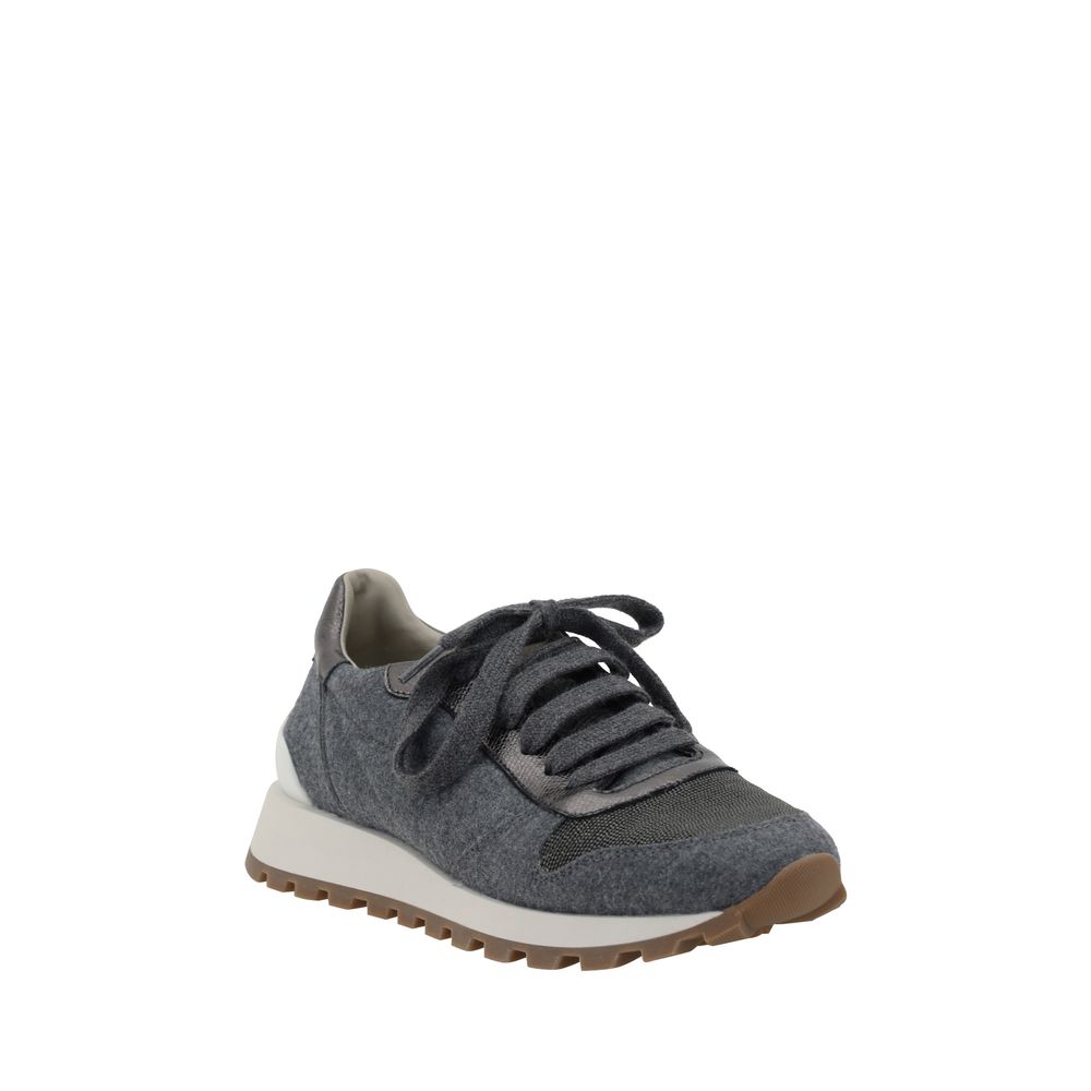 Brunello Cucinelli Gray Fleece Wool Sneakers - Image 2