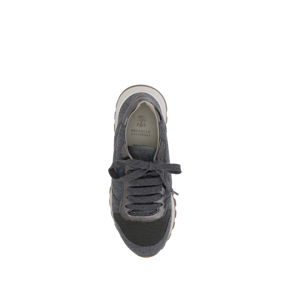 Brunello Cucinelli Gray Fleece Wool Sneakers - Image 4