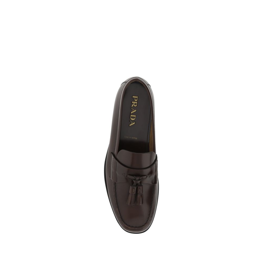 Prada Brown Calf Leather Bos Taurus Slip-On Loafers - Image 4