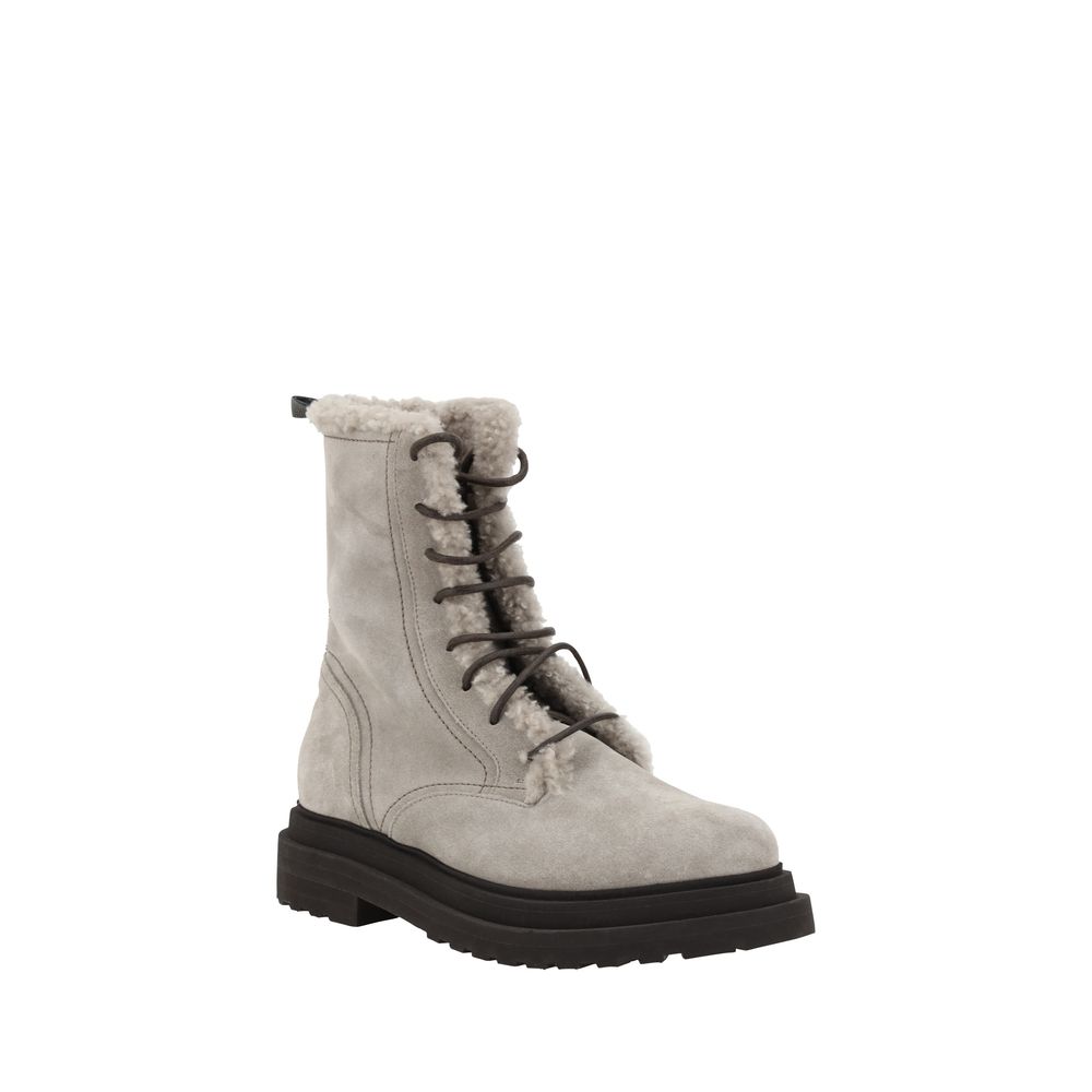 Brunello Cucinelli Gray Rubber Lace-Up Boots - Image 2